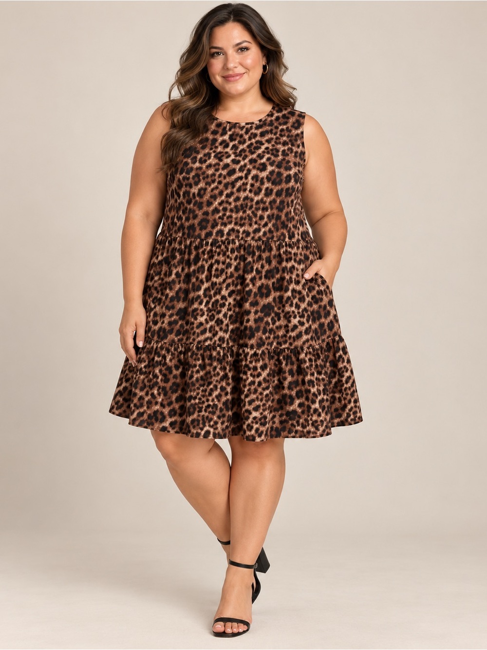 NWT DKNY Leopard Print Tiered Dress Size 16W